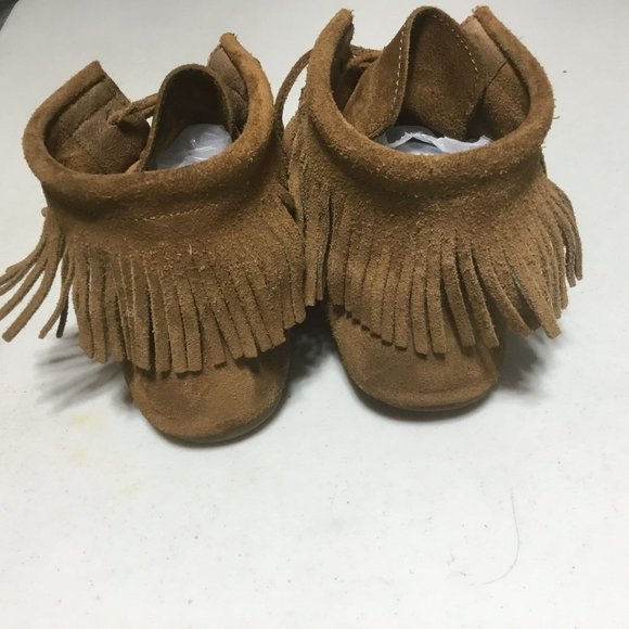 Minnetonka Brown Leather Fringe Boho Hippie Lace Up Tassel Ankle Bootie Women 8 - Picture 5 of 10